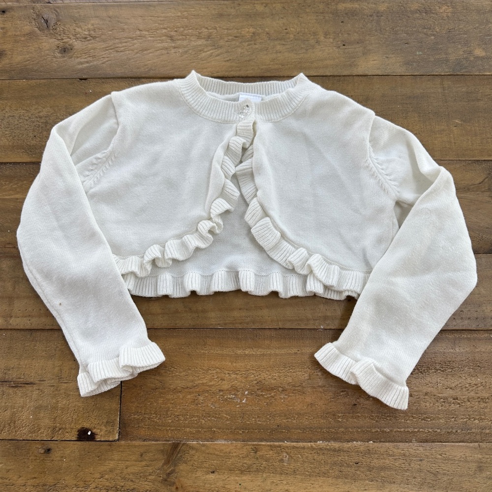 Kids White Ruffle Cardigan